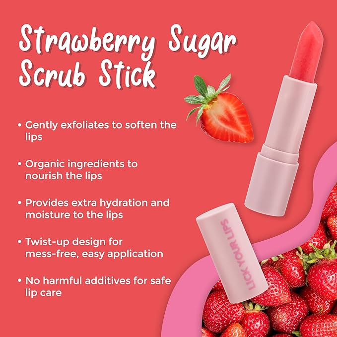 Watermelon Tinted Lip Balm and Strawberry Sugar Lip Scrub Stick Duo - Lip Scrubber Exfoliator helps Lip Repair, Deep Hydration, and a Soft, Radiant Pout 8.10g