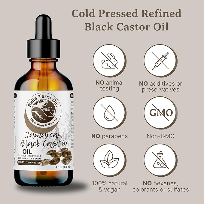 Bella Terra Oils - Black Castor Oil for Face 4oz - A Treasure of Vitamins & Ricinoleic Acid, For Radiant Skin Complexion