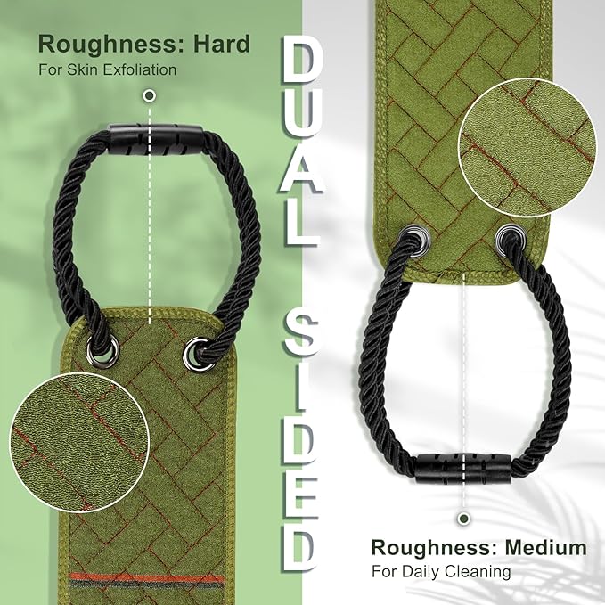 Exfoliating Back Scrubber with Upgraded Handles, 38.5 Inch Double-Sided Body Scrub Bath Exfoliator, Exfoliating Washcloth for Use in Shower, Back Washer to Deep Clean Your Skin for Men & Women (Green)