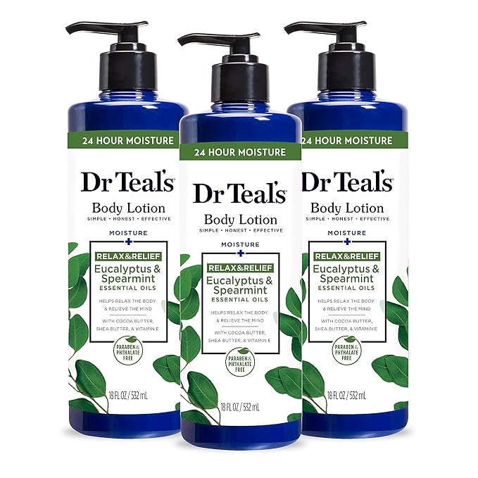 Dr Teal's Body Lotion, Eucalyptus & Spearmint & Essential Oils, 18 fl oz (Pack of 3)