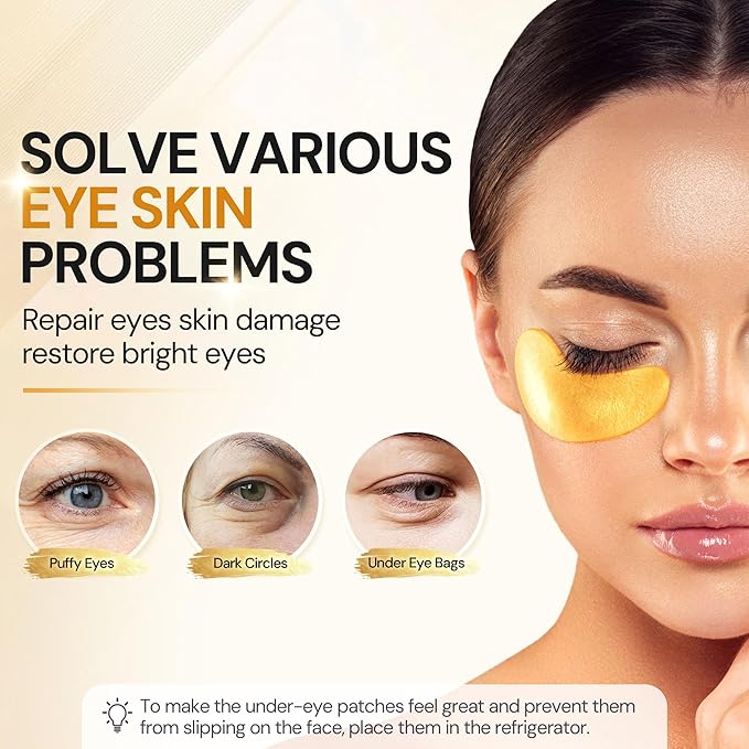 Under Eye Patches, 10 Pairs Gold Collagen Eye Gels Mask, Reduce Dark Circles, Wrinkles Puffy & Bags, Anti-aging Moisturizing Eye Mask by KUTDEP