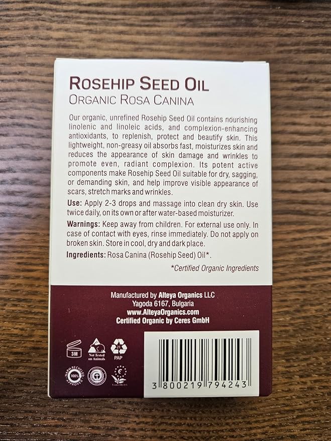 Alteya Rosehip Seed Oil USDA Certified Organic Face Oil, 2x1.7 Fl Oz Glass Bottles with Pipette, All-Natural Moisturizer