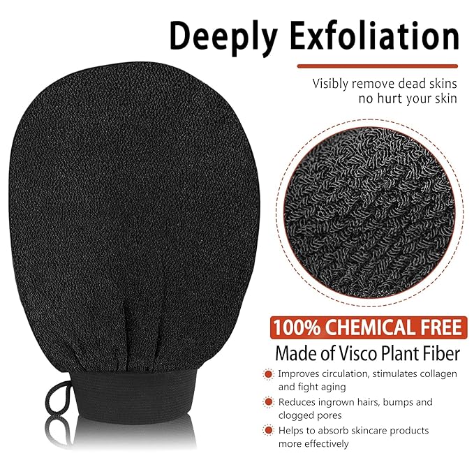 【2 in 1】Exfoliating Glove and Microfiber Hair Towel Set, Deep Exfoliating Body Scrubber for Healthy Skin Korean Exfoliating Mitt, Skin Body Exfoliator,【Super Absorbort】Hair Towel for Women Wet Hair