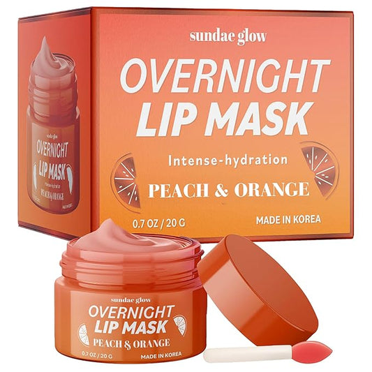 Peach & Orange Lip Mask - Dermatologist Tested, Anti-Aging, Korean Skin Care, Deep Hydration, Overnight Lip Repair - Vegan, Clean Beauty, 95% Natural, Cruelty-Free - 1 Pack