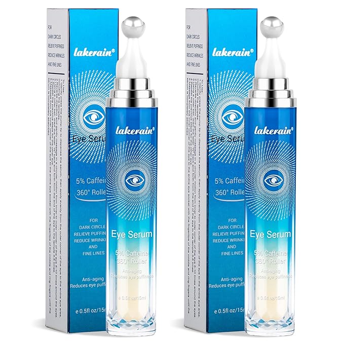 5% Caffeine Eye Serum with 360° Massage Rollerball Topper,Caffeine Cream for Dark Circles,Wrinkles,Puffiness and Fine Lines,Under Eye Roller Cream Treatment for Women and Men
