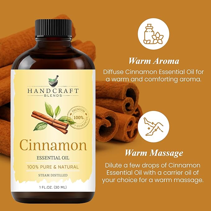 Handcraft Blends Cinnamon Essential Oil - 1 Fl Oz - 100% Pure and Natural - Premium Grade Essential Oil for Diffuser and Aromatherapy
