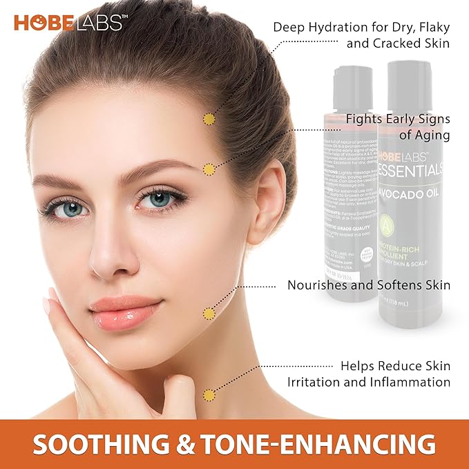 Hobe Labs Avocado Oil, 4 oz - Nourishes and Moisturizes Skin, Anti-Oxidants Relieve Inflammation, Protein Rich Emollient, Fights Early Signs of Aging