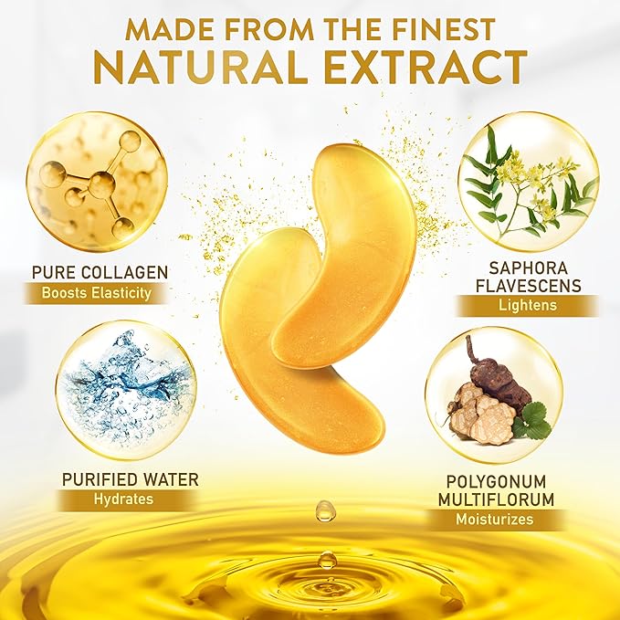 Under Eye Patches (72 Patches) for Puffy Eyes and Dark Circles with Pure Collagen, 24K Gold Eye Gel Pad Masks for Reducing Eye Bags, Puffy Dark Circles, Wrinkles, and Fine Lines