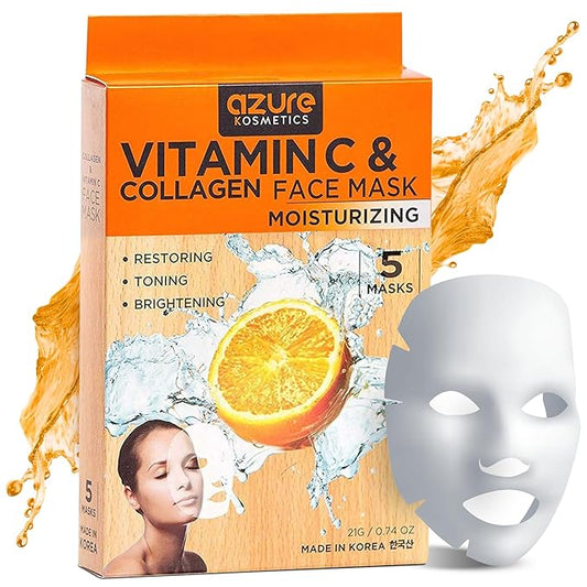 AZURE Vitamin C & Collagen Moisturizing Facial Mask - Anti Aging, Deeply Moisturizing & Firming - Skin Care Made in Korea - 5 Pack
