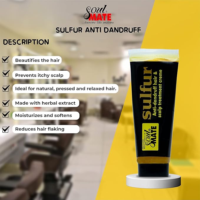 SOUL MATE Sulfur Anti-dandruff Hair Cream With Menthol (5.9oz) | Fast Relief With Herbal Extract | Scalp Treatment For Dry Itchy Scalp | Dandruff Free Hair Moisturizer