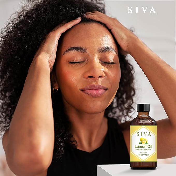 SIVA Lemon Essential Oil - 4 Fl Oz – Natural Lemon Oil - for Diffuser, Face, Skin Care, Aromatherapy, Hair Care, Scalp and Body Massage - with Dropper