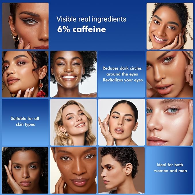 6% Caffeine Eye Cream for Dark Circles - Rapid Wrinkle Repair, Daily 1% Retinol & Hyaluronic Acid to Fight Fine Lines, Wrinkles, & Dark Spots, Eye Care Suitable for Men and Women's 0.68 fl. oz