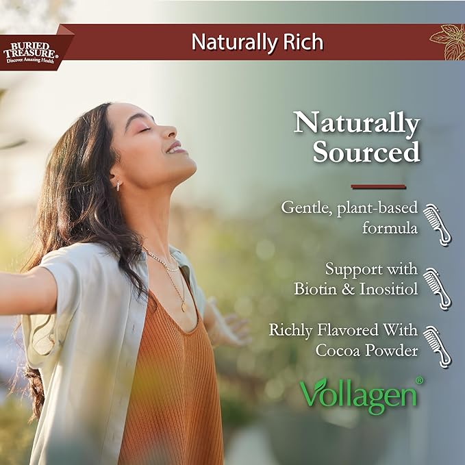 Buried Treasure Nature's Vollagen – 2000mg Vollagen Complex, Skin, Hair, and Joint Health, 100% Plant-Based, Gluten-Free, Soy-Free, Dairy-Free, Chocolate Mocha Flavor, 16oz Liquid