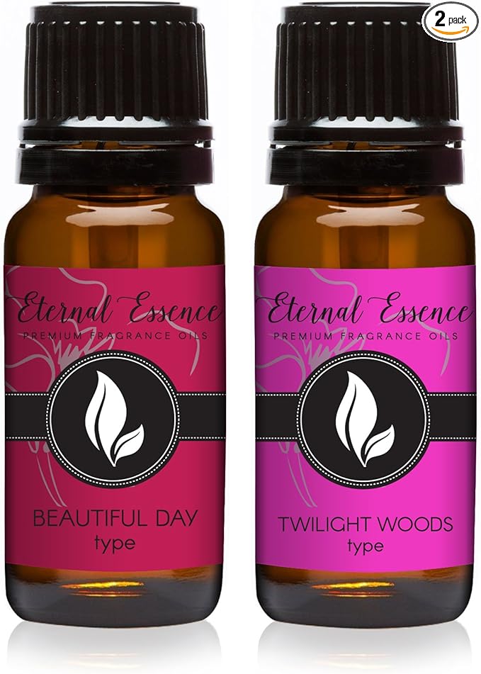 Eternal Essence Oils 2 Pack 10ml Premium Fragrance Oil - Beautiful Day Type & Twilight Woods Type - for Candle, Soap Making, Aromatherapy, Diffusers, Home Care, & Humidifiers