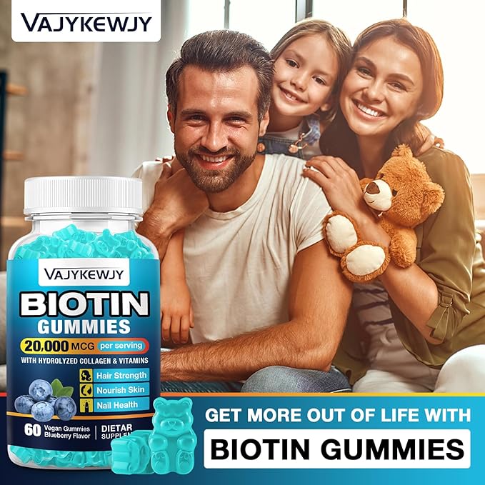 2 Pack Vegan Biotin Gummies for Hair, Skin & Nails - 20,000 mcg per Serving, Suitable for Women & Men - 120 Gummies
