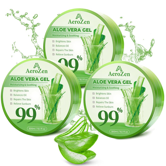 Aero Zen 99% Pure & Organic Aloe Vera Gel - 3-Pack (31.5oz) | Bulk Hydration for Daily & Sun Care | Lightweight, Non-Greasy, Alcohol-Free for Face/Body/Hair | Vegan