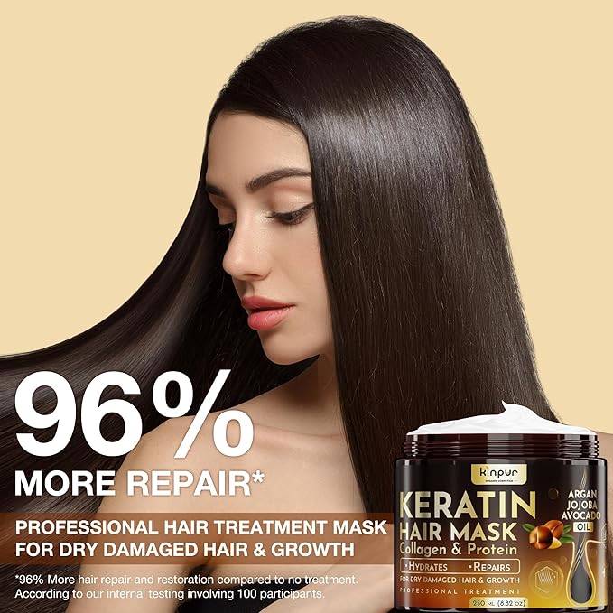Hair Mask for Damaged Hair – Keratin Treatment for Hair Growth & Hydration – Deep Conditioning Collagen Mask with Protein, Coconut, Jojoba & Avocado Oil – Split Ends Repair & Color-Safe
