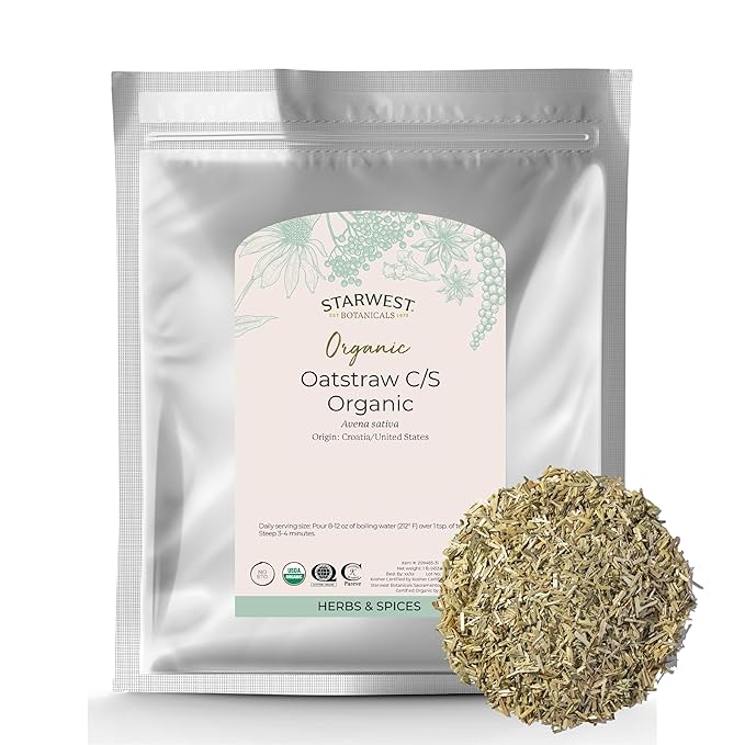 Starwest Botanicals Oatstraw Loose Leaf Organic - Dried Herb for Tea & Cooking, Cut & Sifted, Natural Wellness Support for Women & Men, Certified Kosher, Non-GMO - Bulk 1 lb Bag