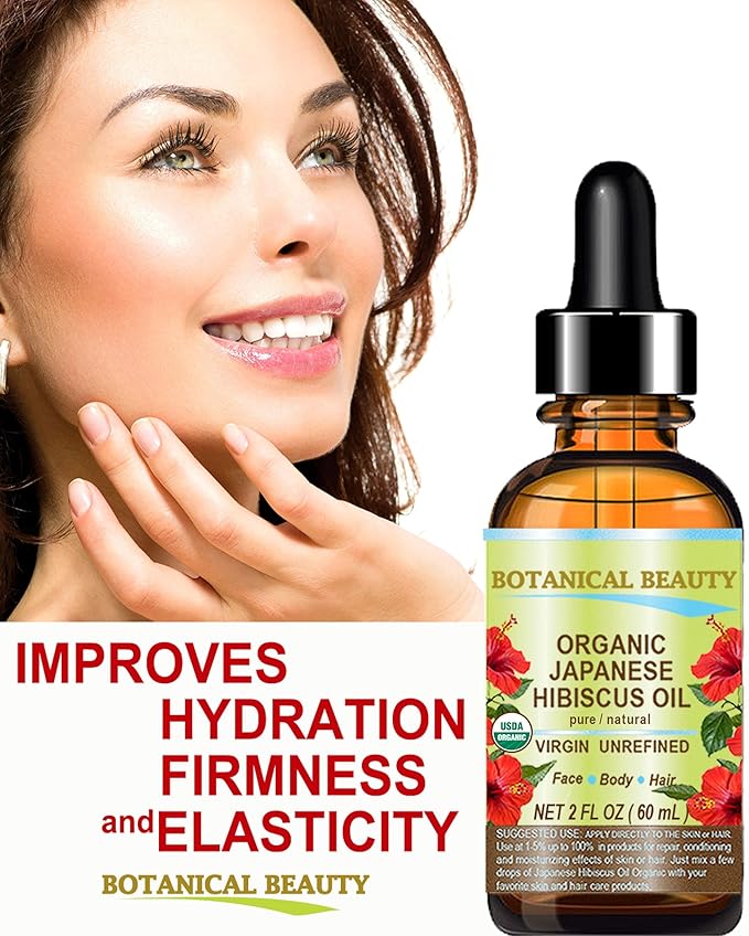 Botanical Beauty Organic HIBISCUS OIL (Hibiscus Sabdariffa) JAPANESE 100 Pure Natural VIRGIN UNREFINED COLD PRESSED Anti Aging, Vitamin E oil for FACE, SKIN, HAIR GROWTH 0.5 Fl.oz.- 15 ml