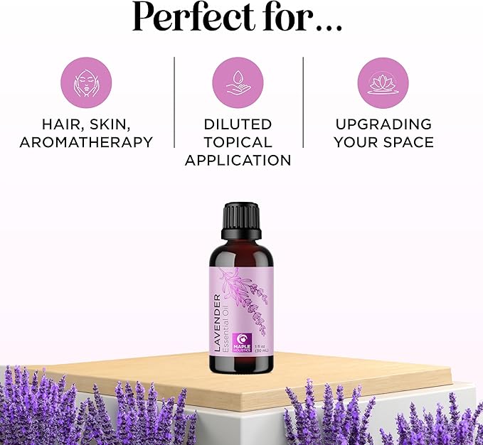 Pure Lavender Oil Essential - Premium for Hair Skin and Nails Aromatherapy Diffusers Humidifiers and Linens Plus Natural Bath Home Spa Self Care