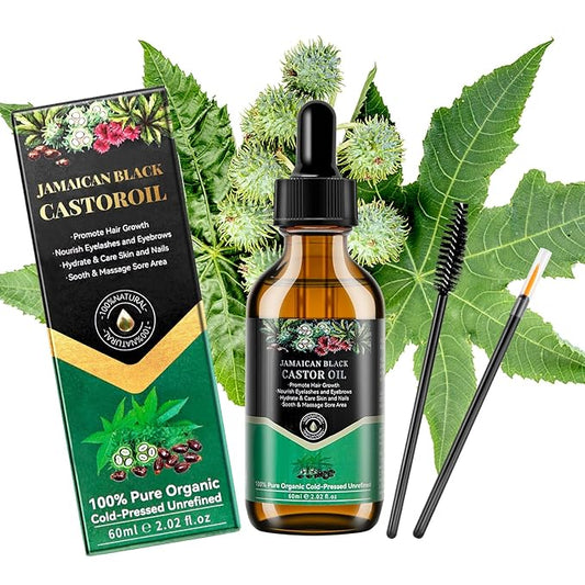 100% Pure Natural Castor Oil Set, 60ml Organic Jamaican Black Castor Oil Cold Pressed, 【Glass Bottle】【Unrefined】, Essential Oil, Anti-aging Oil, Massage Oil, 60ml Black Castor Oil X1