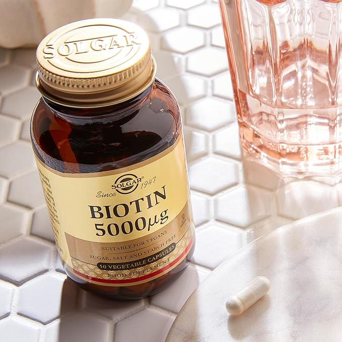 Solgar Biotin 5000 mcg - 50 Vegetable Capsules - Supports Healthy Skin, Nails & Hair - Non-GMO, Vegan, Gluten Free, Dairy Free, Kosher - 50 Servings