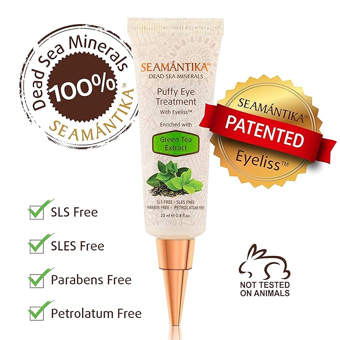 Puffy Eye Treatment Instant results – Naturally Eliminate Wrinkles, Puffiness, Dark Circle and Bags in Minutes – Hydrating Eye Cream w/ Green Tea Extract, Dead Sea Minerals by SEAMANTIKA – .8 fl.oz.