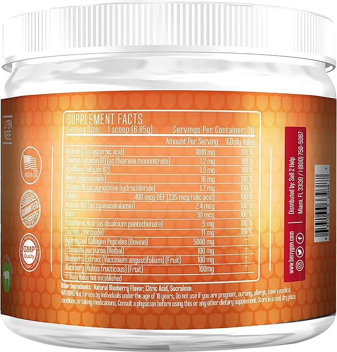 Berry Gen Immune System | Helps with Immune System and Powerful Antioxidant | Non-GMO | Grass-Fed Collagen Peptides Type 1 & 3 | 205.50 Grams (2)