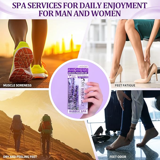 24 PCS Foot Soak, Pedicure Kit Foot Soak Set With Bubble Salt, Sugar Scrub, Massage Mask, Massage Lotion In a Box 4 Step Foot Spa Kit For Dry Cracked Feet, Tired Feet, 6 Set Lavender