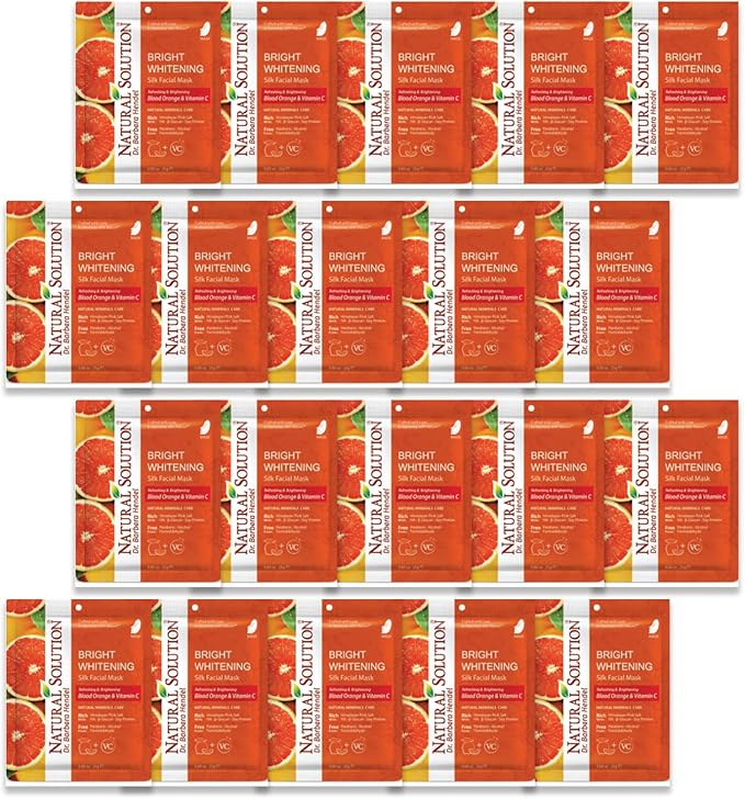 Natural Solution Sheet Mask, Enriched with Blood Orange & Vitamin C, White Brightening and Hydrating, Deep Pore Cleansing, Facial Skin Care - Pack of 20