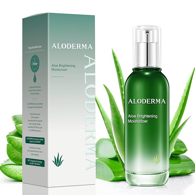 Aloderma Brightening Face Moisturizer with 75% Organic Aloe Vera - Natural Aloe Facial Lotion to Nourish & Restore Radiance for Tired, Dull Skin, Revitalizing Lotion with Niacinamide, Squalane, 3.5oz