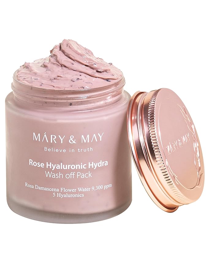 Mary&May Vegan Rose Hyaluronic Hydra Wash Off Mask - Cream Caly Mask for Moisturizing, Pore Purifying, Skin Softening - Korean Skincare, 4.23oz.