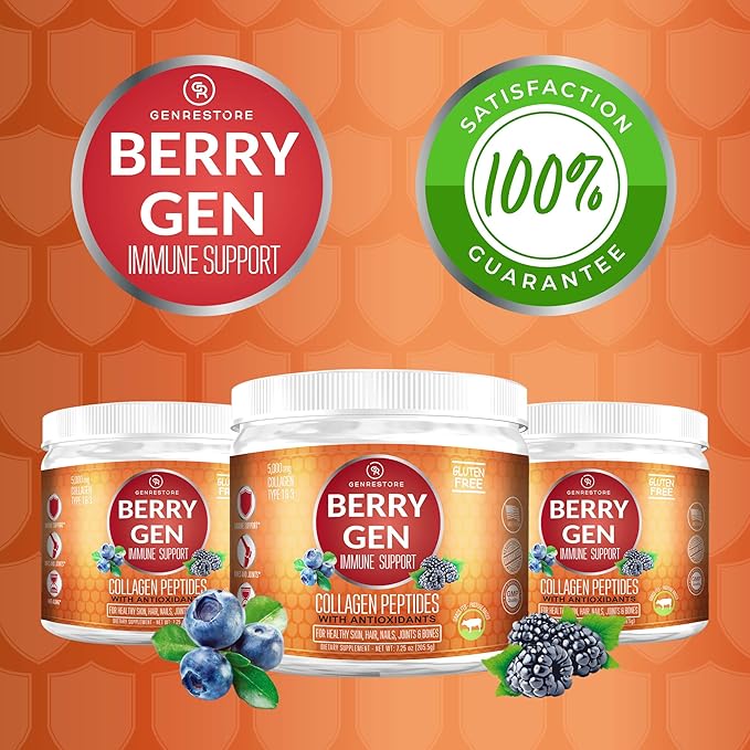 Berry Gen Immune System | Helps with Immune System and Powerful Antioxidant | Non-GMO | Grass-Fed Collagen Peptides Type 1 & 3 | 205.50 Grams (2)