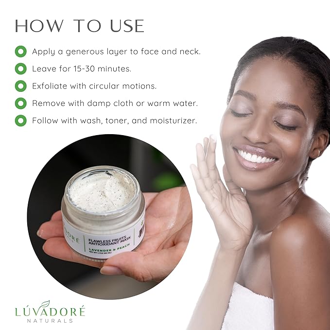 Flawless Fruits Antioxidant Mask – Lavender and Peach Face Masks Skincare Enriched with Red Wine, Green Tea Extracts – Revitalizing CoQ10 Hydrating Face Mask Improves Elasticity