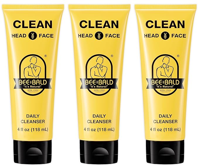 Bee Bald CLEAN Daily Head & Face Cleanser, Refreshes and Thoroughly Washes, Premium Bald Head Care for Men and Women, 4 fl oz (Pack of 3)