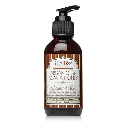 Shea Terra Organics Argan Oil & Acacia Honey Facial Wash Cleanser - Anti Aging, Breakout & Wrinkle Reducing Face Wash for Clear & Reduced Pores - With Organic & Natural Ingredients - 4 oz