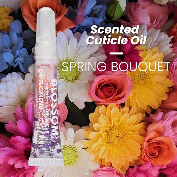 Blossom Cuticle Oil Pen for Nails, On the Mend Scented Travel Nail Oil for Growth and Strength, Infused with Real Flowers 0.34oz, Spring Bouquet