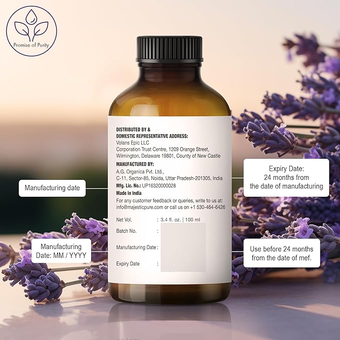 MAJESTIC PURE Lavender Essential Oil | 100% Pure and Natural | Premium Grade Essential Oils for Hair Care, Home Diffusers, Skin, Aromatherapy, Massage and Humidifiers | 3.4 Fl Oz