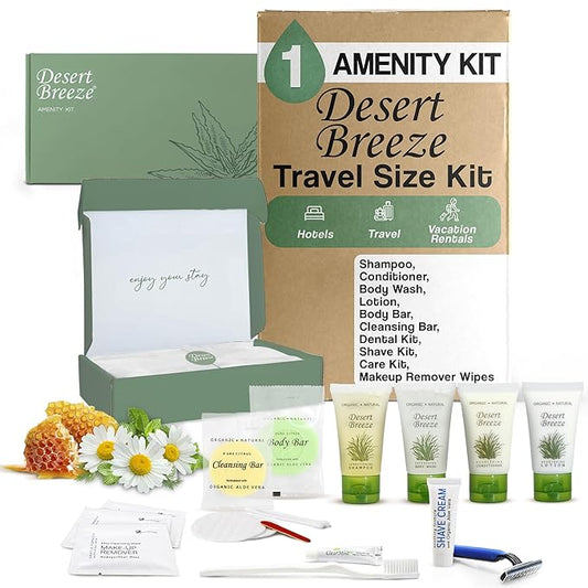 Amenity & Accessory Kit | 1 oz Shampoo, Conditioner, Lotion, Body Wash, Body Bar, Cleansing Bar, Shave & Dental Sets, Make-Up Wipes, Vanity Kit | 1 Set per Case