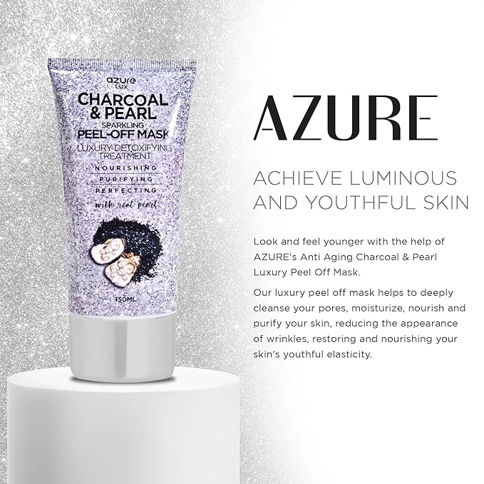 AZURE Charcoal & Pearl Luxury Anti Aging Peel Off Face Mask- Moisturizing & Purifying - Removes Blackheads, Dirt & Oils - With Hyaluronic Acid & Collagen - Skin Care - Pack of 2