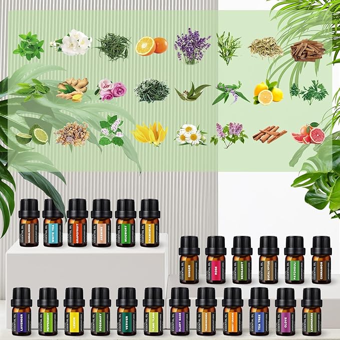 24 Bottles Essential Oil Set - Natural Essential Oils - Perfect for Diffuser, Massage, DIY Candle and Soap Making (5ml)