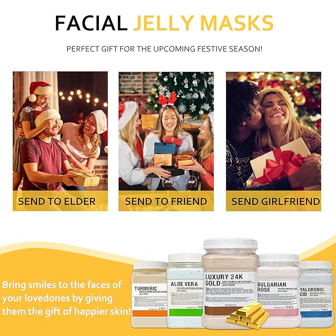 Jelly Mask for Facials Professional,Hydrating Deep Cleaning Face Mask Powder Set,(Hyalorunic Acid, Rose,24K Gold,VC Essence,Aloe Vera)