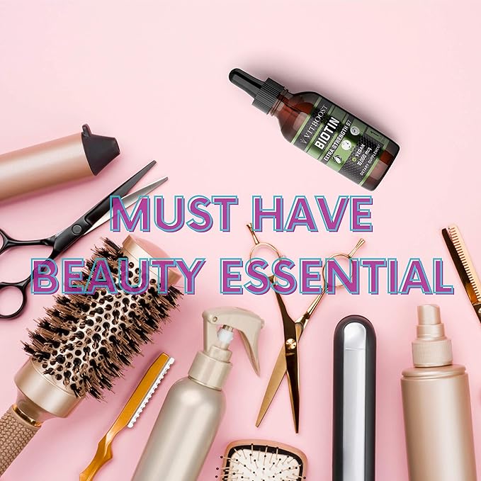 Extra Strength 10,000mcg Biotin Liquid Drops with Organic Berry Flavor | 60 Servings | Vegan Formula Supports Hair Growth, Strong Nails, Healthy Skin | NO Artificial Preservatives