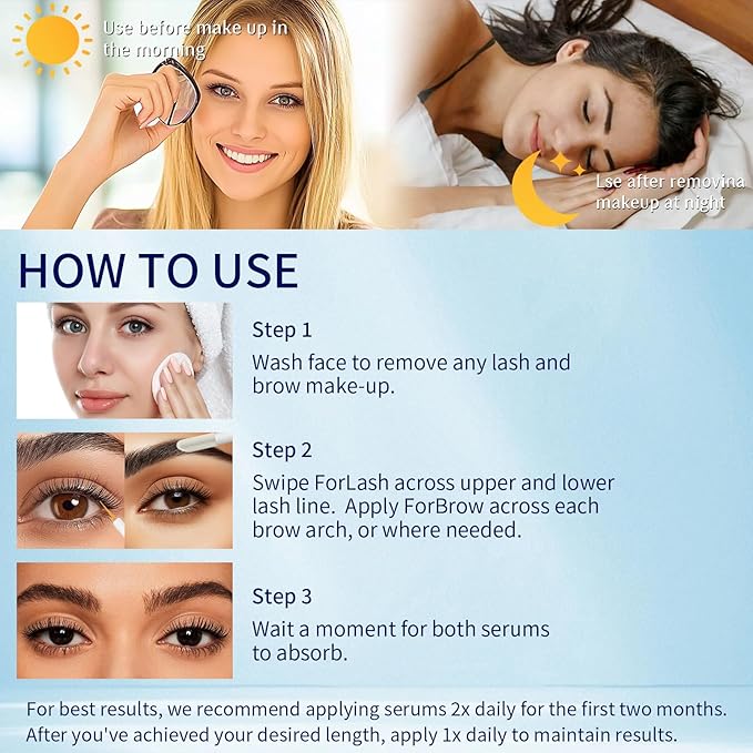 Lash & Brow Growth Serum Kit - Visible Growth in 4 Weeks, 3-Month Supply, Natural Plant Extracts for Longer Eyelashes & Fuller Eyebrows, Gentle Non-Irritating Formula (3ml x 2)