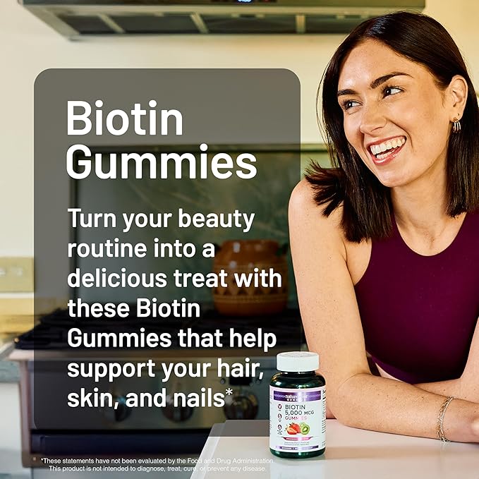 NatureWise Biotin Gummies - Supports Healthy Hair, Skin and Strong Nails - Vitamin B7 5000mcg - Natural Beauty - Strawberry-Kiwi Flavor - Vegan, Non-GMO, Gluten Free - 60 Count[30 Day Supply]