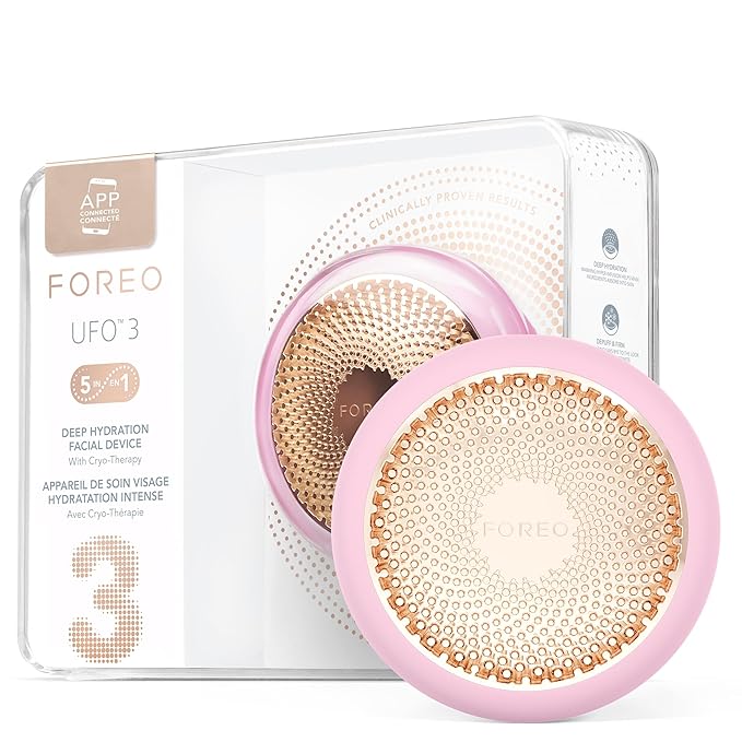 FOREO UFO 3 Deep Face Moisturiser - 5-in-1 Facial Spa - Red Light, Warming, Cooling, Massage, Anti Aging - Face Mask Skin Care - Pearl Pink