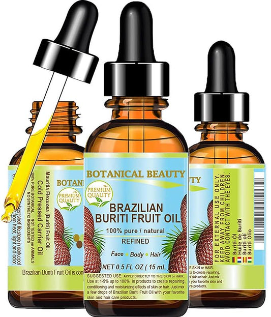 BURITI FRUIT OIL Brazilian. 100% Pure/Natural/REFINED Undiluted Cold Pressed Carrier Oil For Face, Body, Hair, Lip and Nail Care. 0.5 fl oz- 15 ml. "One the richest natural source of vitamin A,