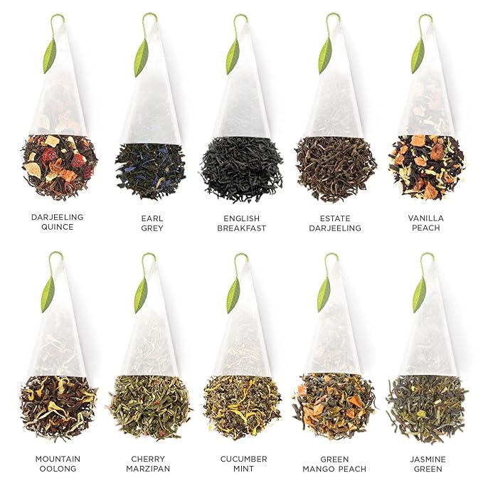 Tea Forte Tea Tasting Assortment Tea Chest 40 Count Organic Blends Individually Wrapped Handcrafted Pyramid Infuser Tea Bags