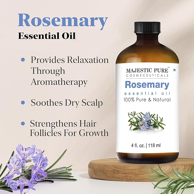 Majestic Pure Rosemary Essential Oil - 100% Pure & Premium Rosemary Oil for Hair Growth, Skin, Face, Aromatherapy & Diffuser - 4 fl oz