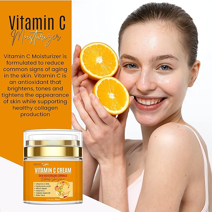 Vitamin C Moisturizing Cream - Organic Glowing Skin Anti-Aging, Rejuvenating, Boosting Collagen Hydrating for Dull, Dry & Sensitive & Oily Skin - 1.7 FL OZ.